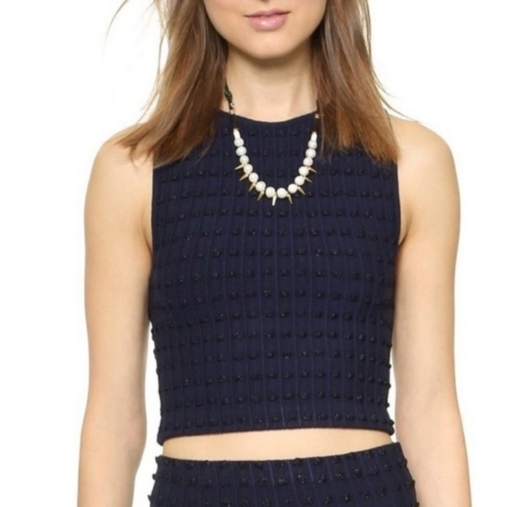 Alice + Olivia Bess Dots Cropped Top NWT M Retail $275 Navy/Black